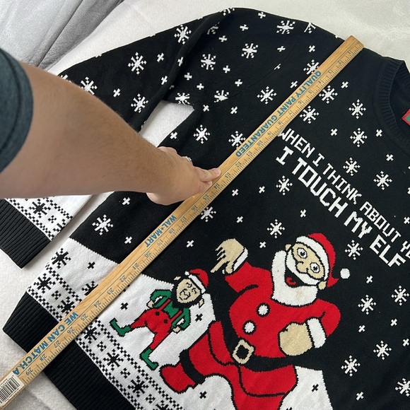 T Stars Long Sleeve Ugly Christmas Sweater Dirty Naughty Santa Elf Black Mens L - Picture 4 of 11